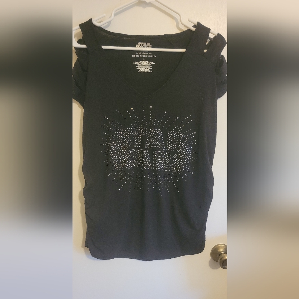 Star Wars Rock & Republic Black Rhinestone Cutout Top – Size L